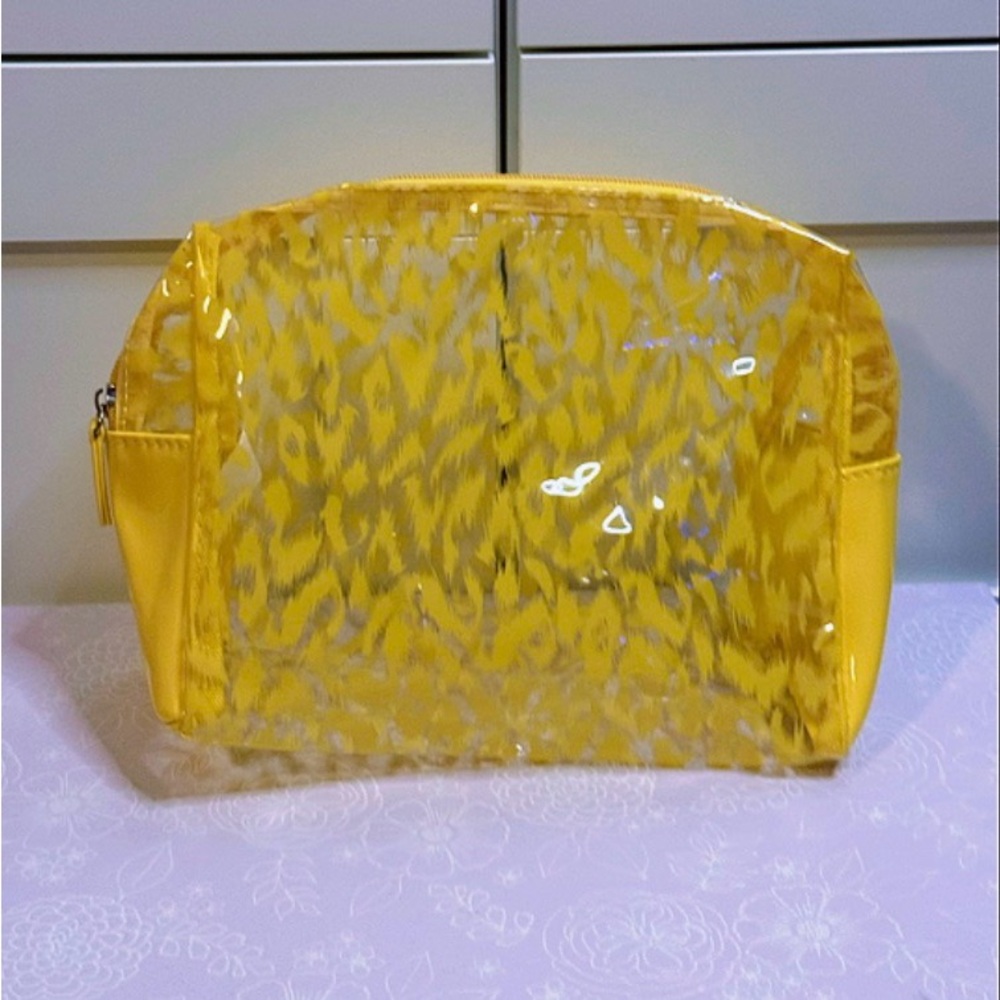 Yellow Transparent cheetah print make up Bag